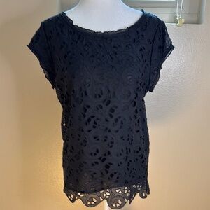 Joie Black Lace Blouse with Intricate Floral Design